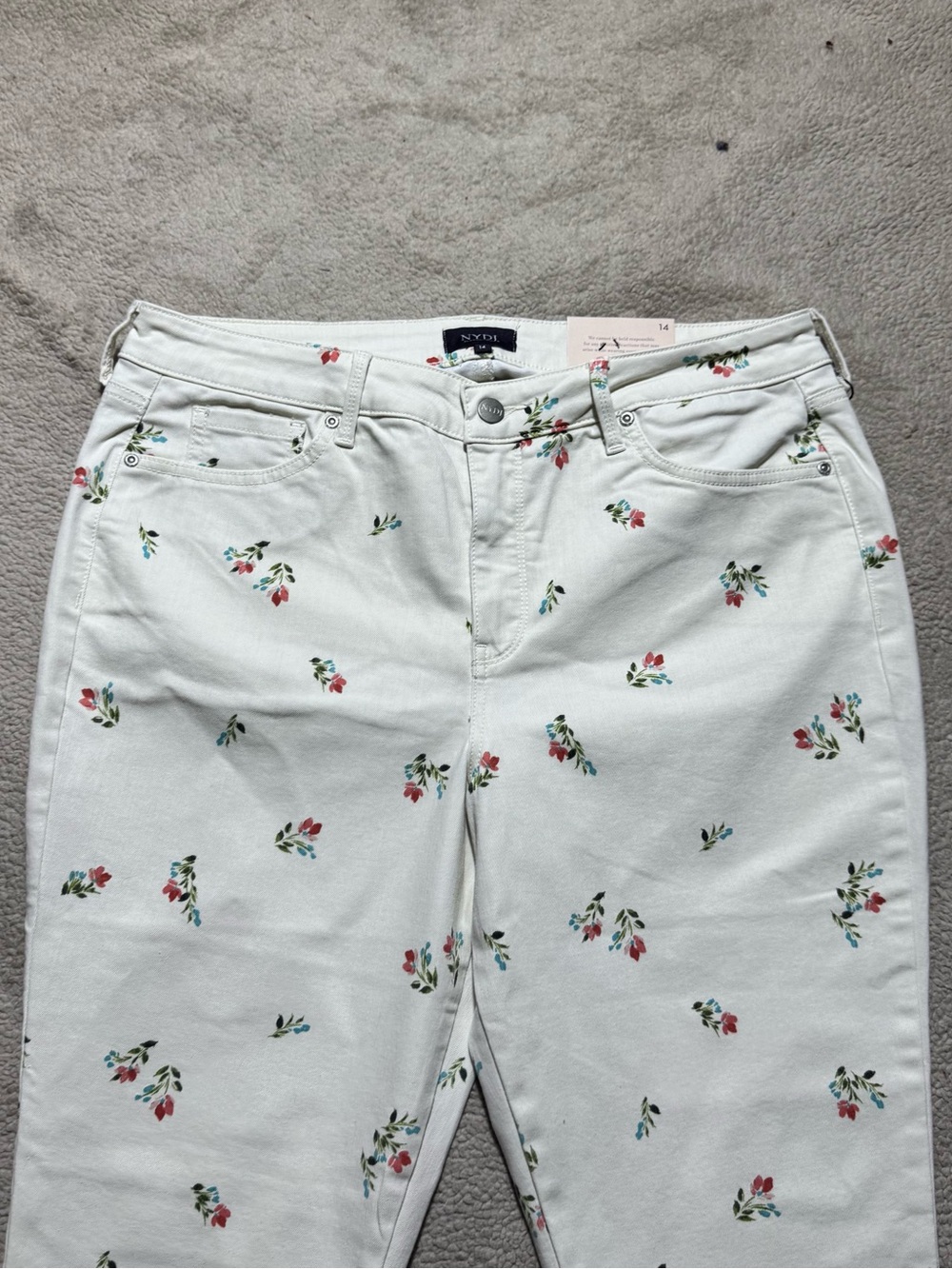 NYDJ Jeans Womens 14 Lift x Tuck Technology Skinny Capri Floral Print White NEW - Picture 2 of 16